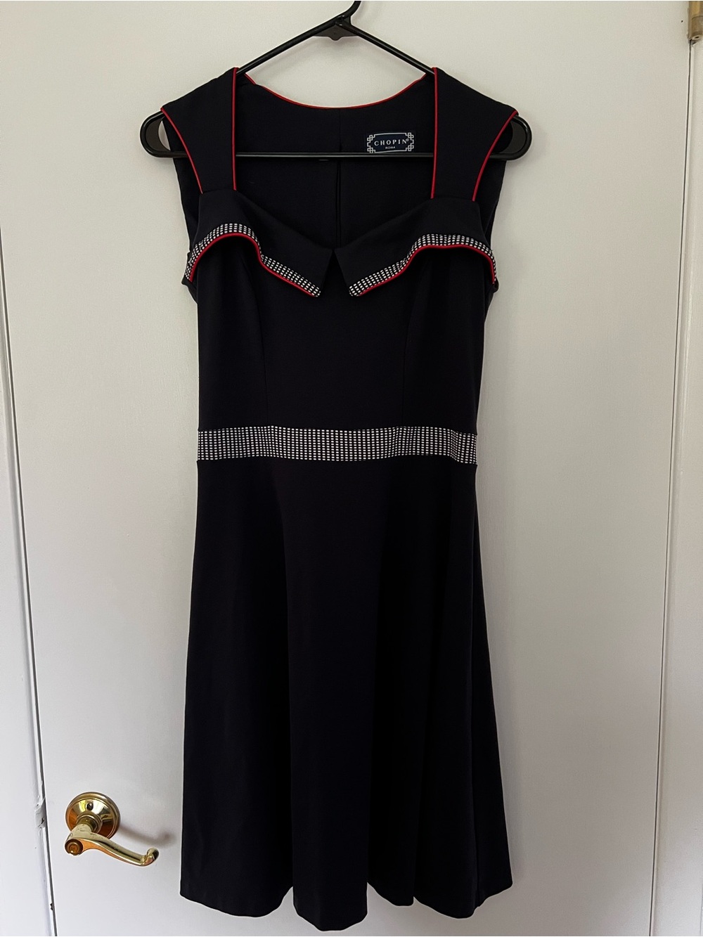 Chopin Roma Blue A-line Dress with Red Piping Size TG 42 US 6-8